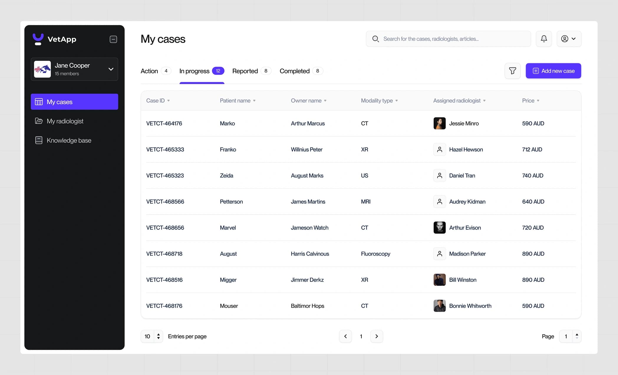 VetApp Dashboard preview