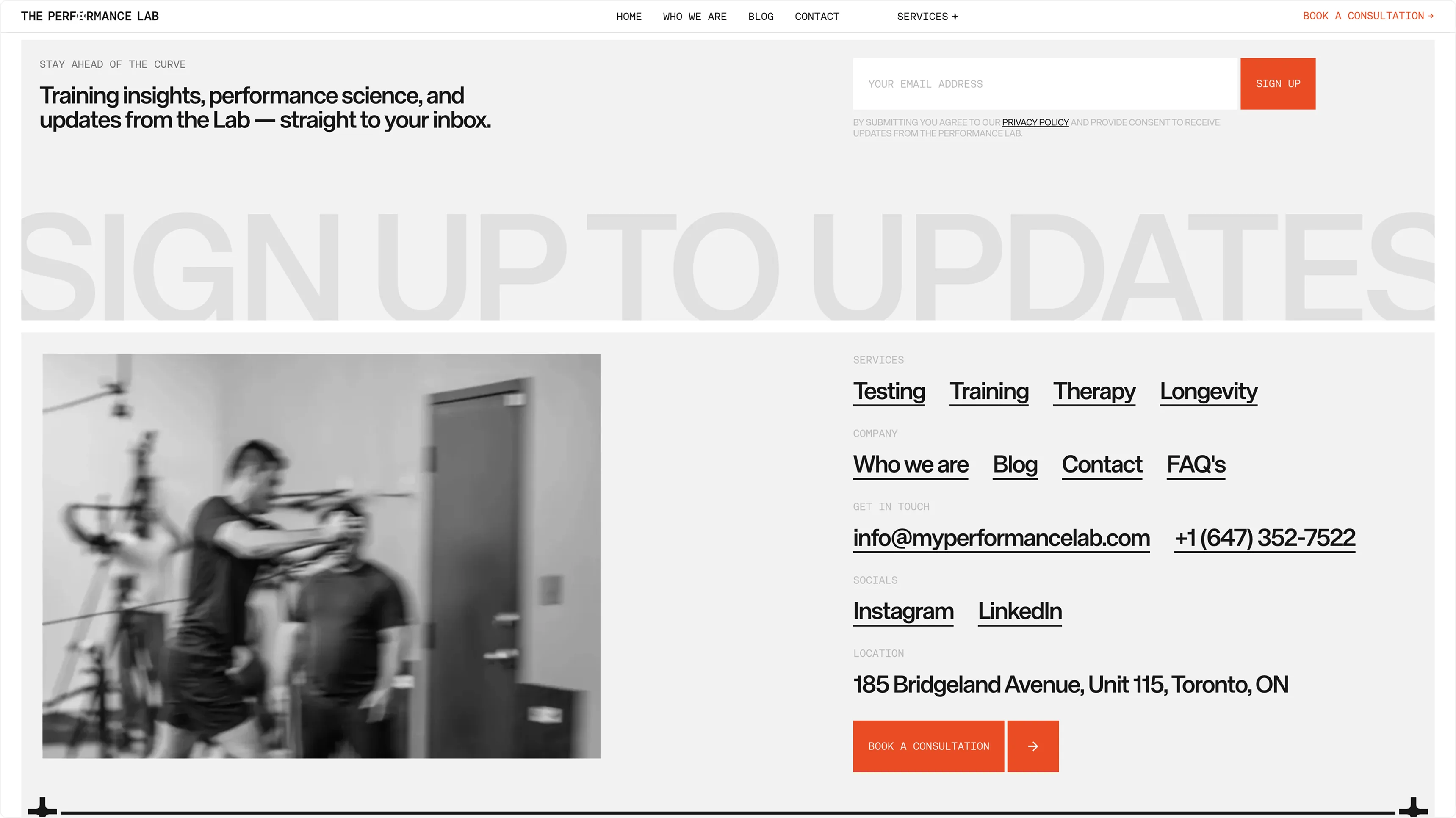 The Performance Lab homepage